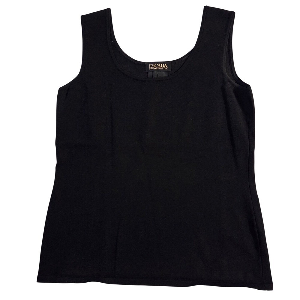 Escada Margaretha Ley Vintage Black Knit Tank Top Scoop Neck Shell Size 42 p